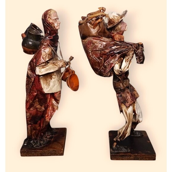Vintage PAIR Mexican Paper Mache Figurines Man & Woman Farmer Folk Art 13" Tall - Picture 3 of 5